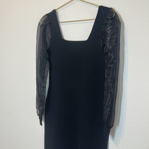 House of Harlow 1960 Bodycon Scoop Neck Knit Chiffon Sleeve Black Cocktail Dress - Picture 4 of 15